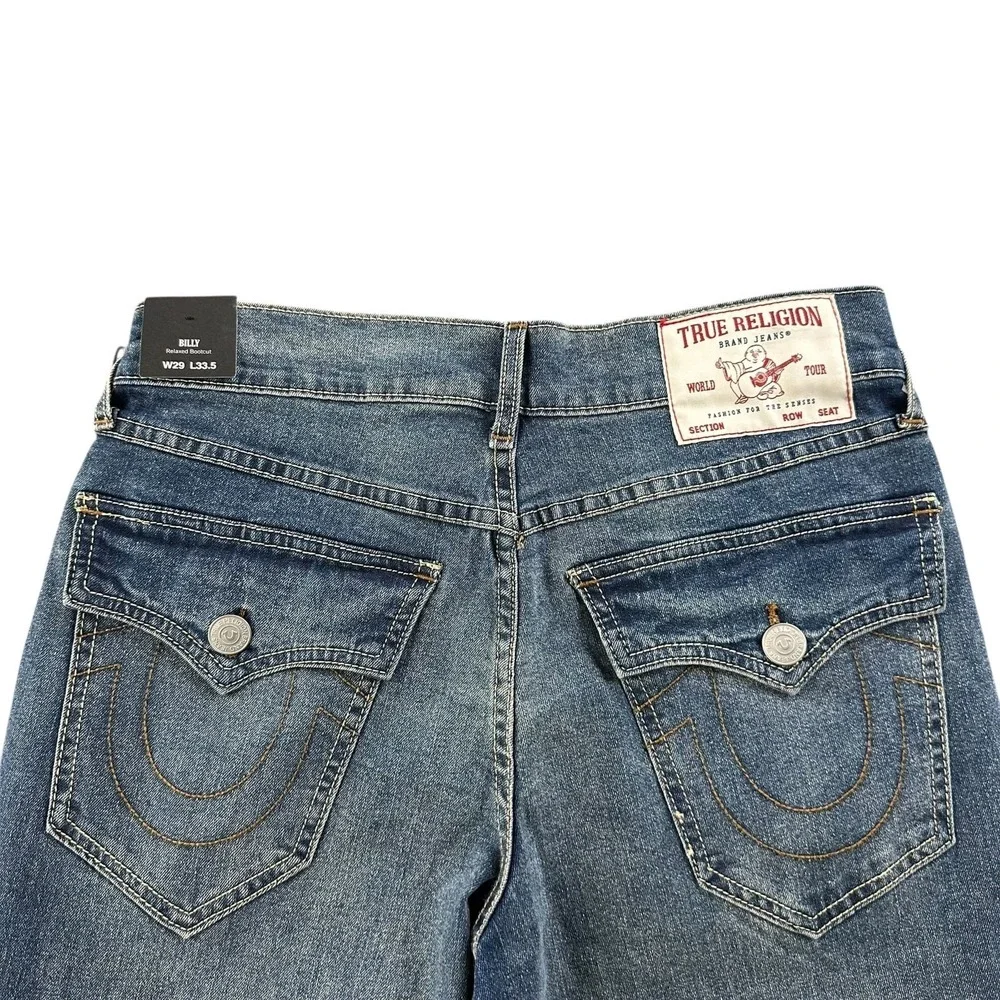 True Religion Billy Flap Bootcut Jeans Mens 29x33.5 Blue Relaxed Denim NEW